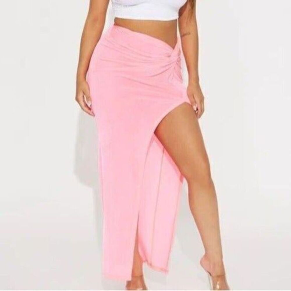 Hot Pink Knot Front Slit Front Slinky Maxi Skirt Size M